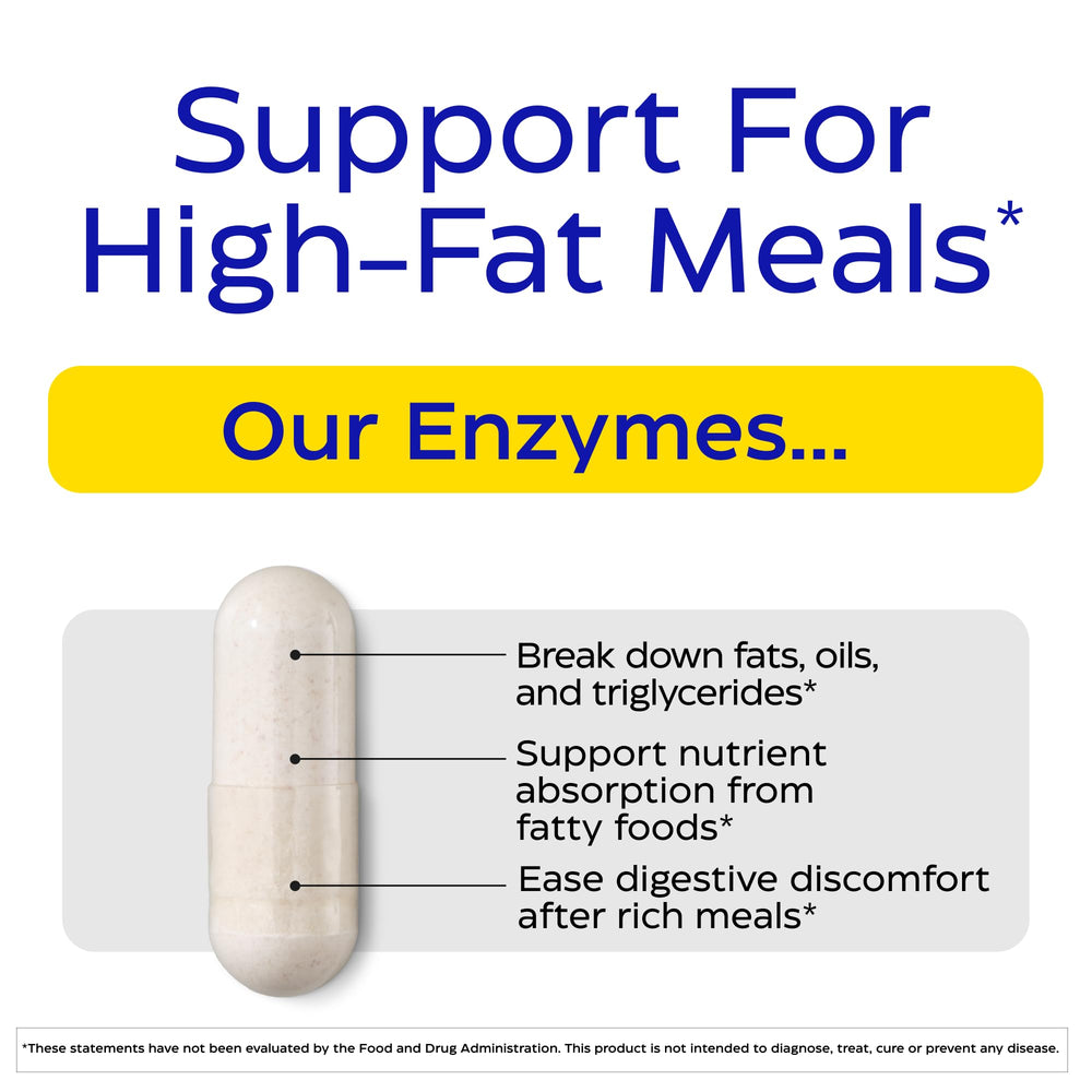 Enzymedica Lypo Gold bottle label emphasizing the enzyme blend and serving guidance.