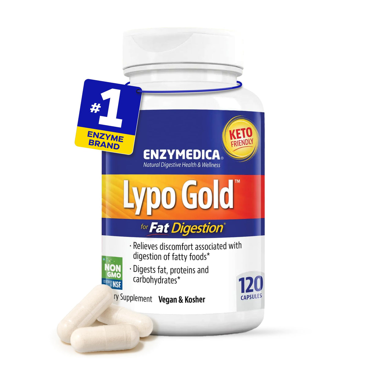 Enzymedica Lypo Gold bottle with capsules for fat digestion