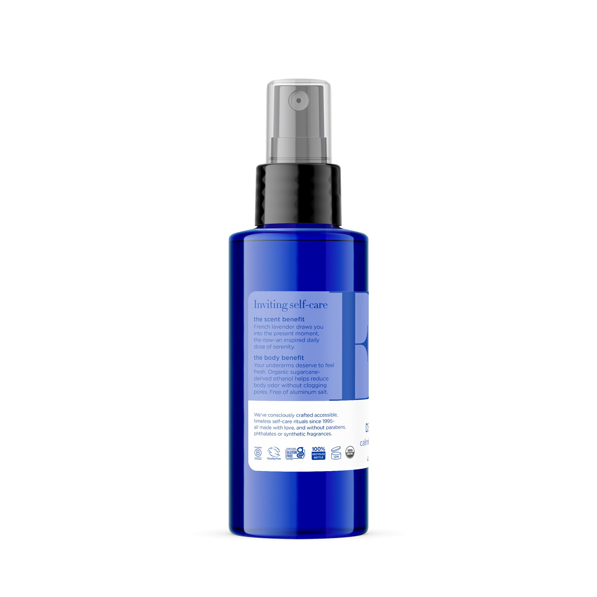 Botanical extracts highlight natural, plant-based deodorant benefits with EO fragrance.