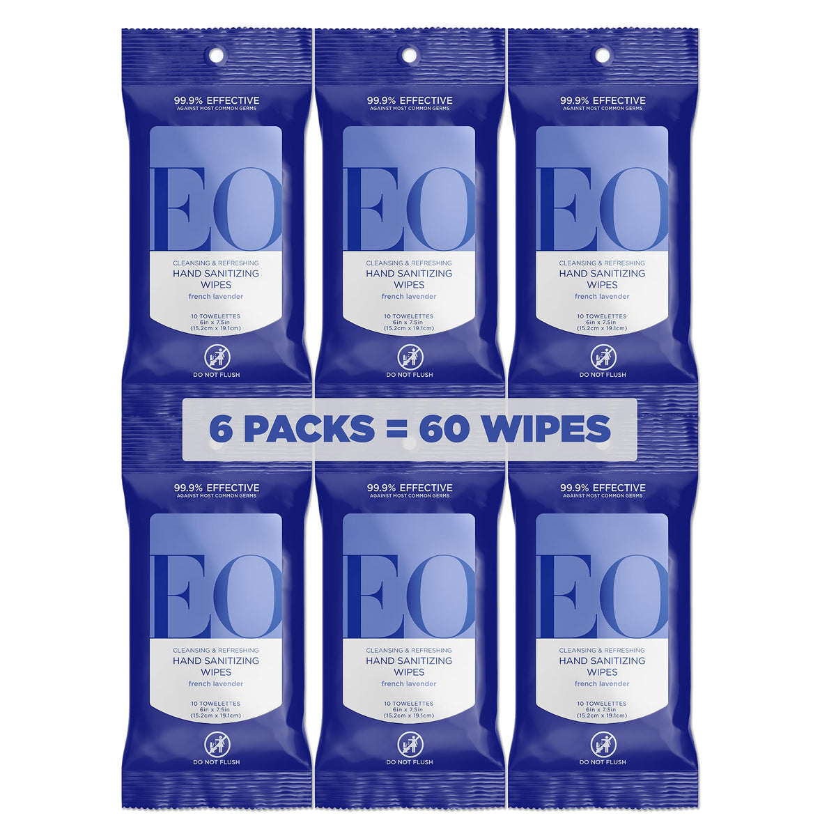 EO Hand Cleansing Wipes Lavender Pop in a resealable pouch for on-the-go sanitizing