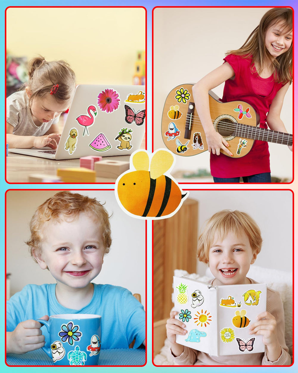Eoaod kids stickers showcase durable waterproof prints for laptops and water bottles