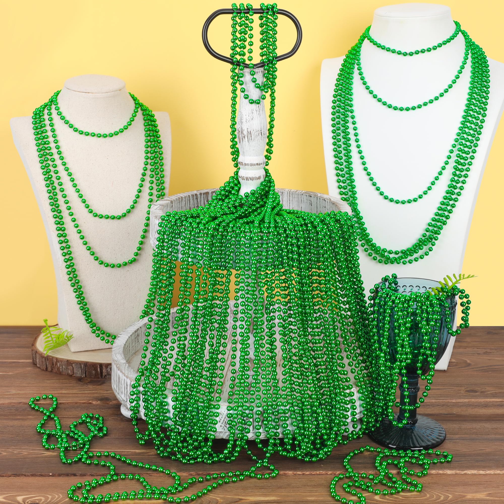 EOBOH 33-inch green bead necklace on display for crowd use