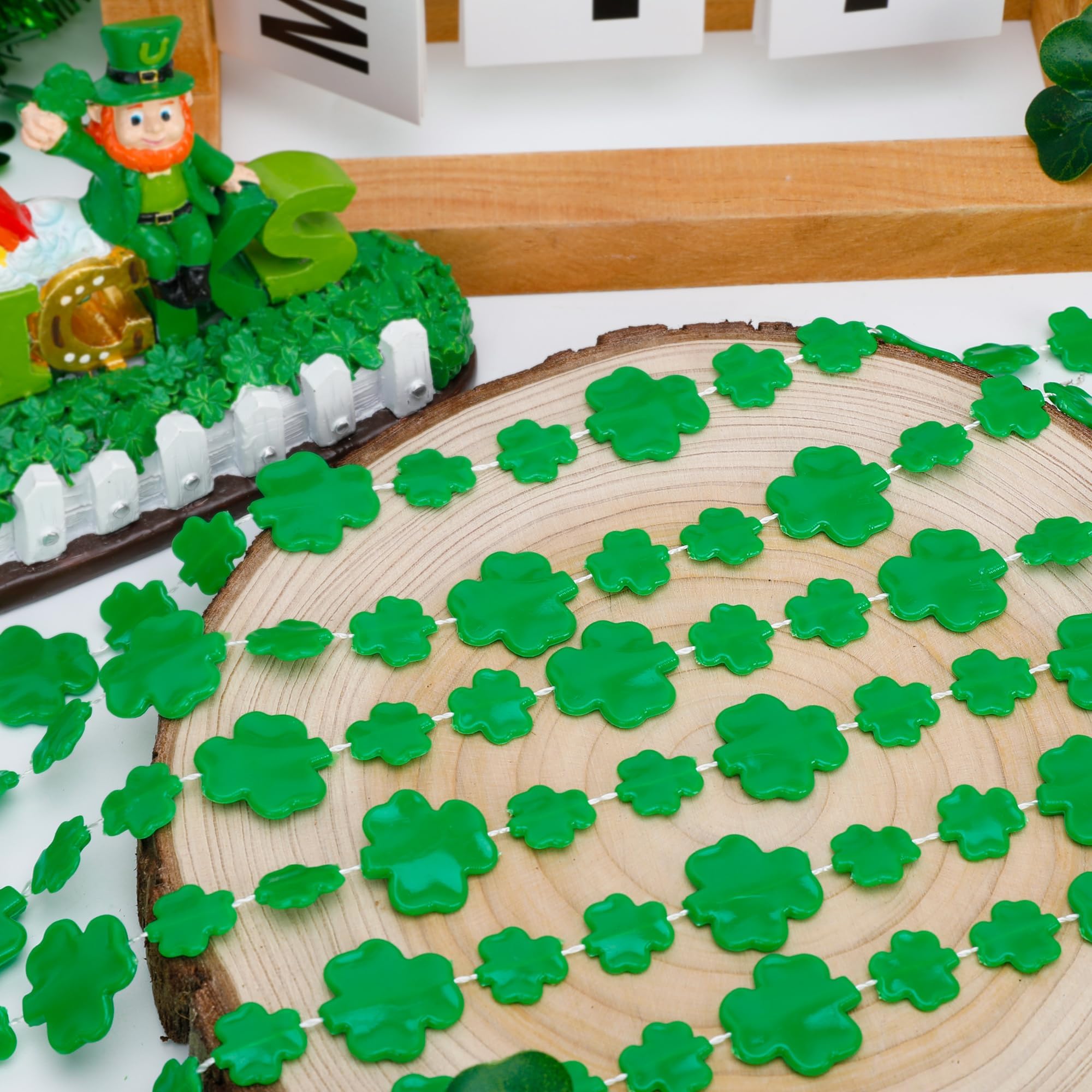 EOBOH green shamrock beads highlight 4 leaf clover design for luck