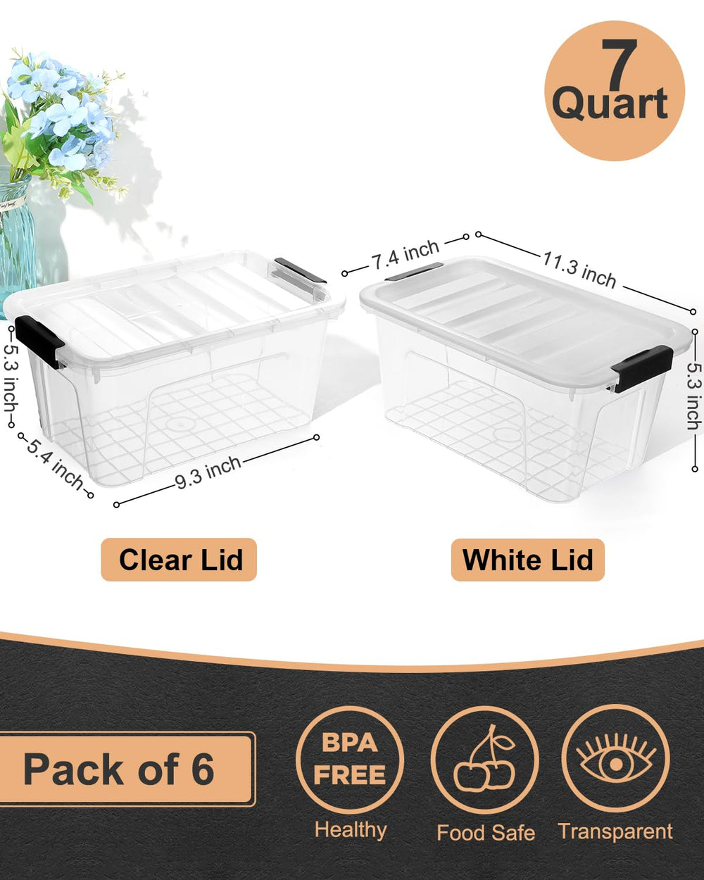 EOENVIVS clear BPA-free storage bin for quick item search.
