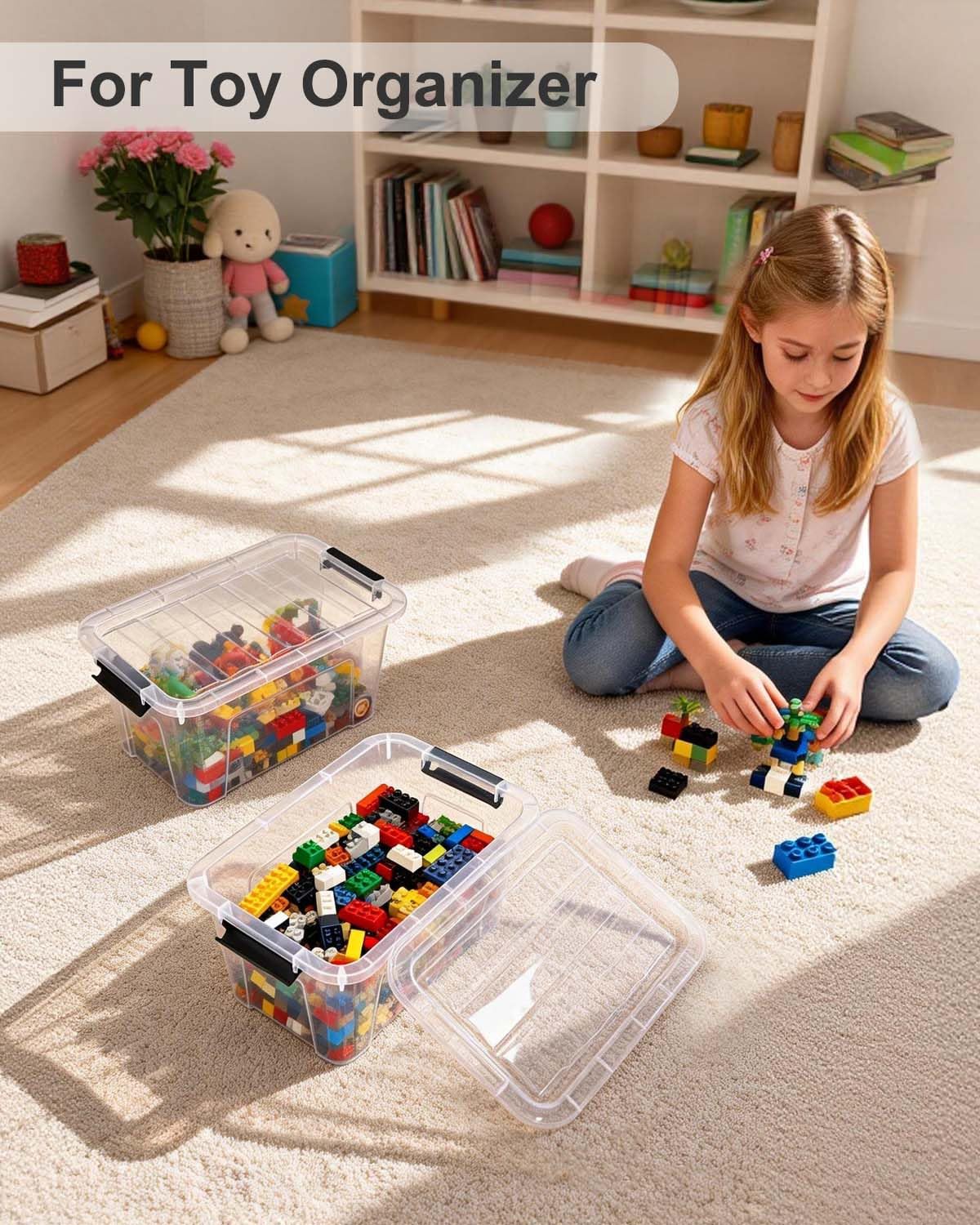 EOENVIVS stackable storage bin with groove lid for stable shelving.