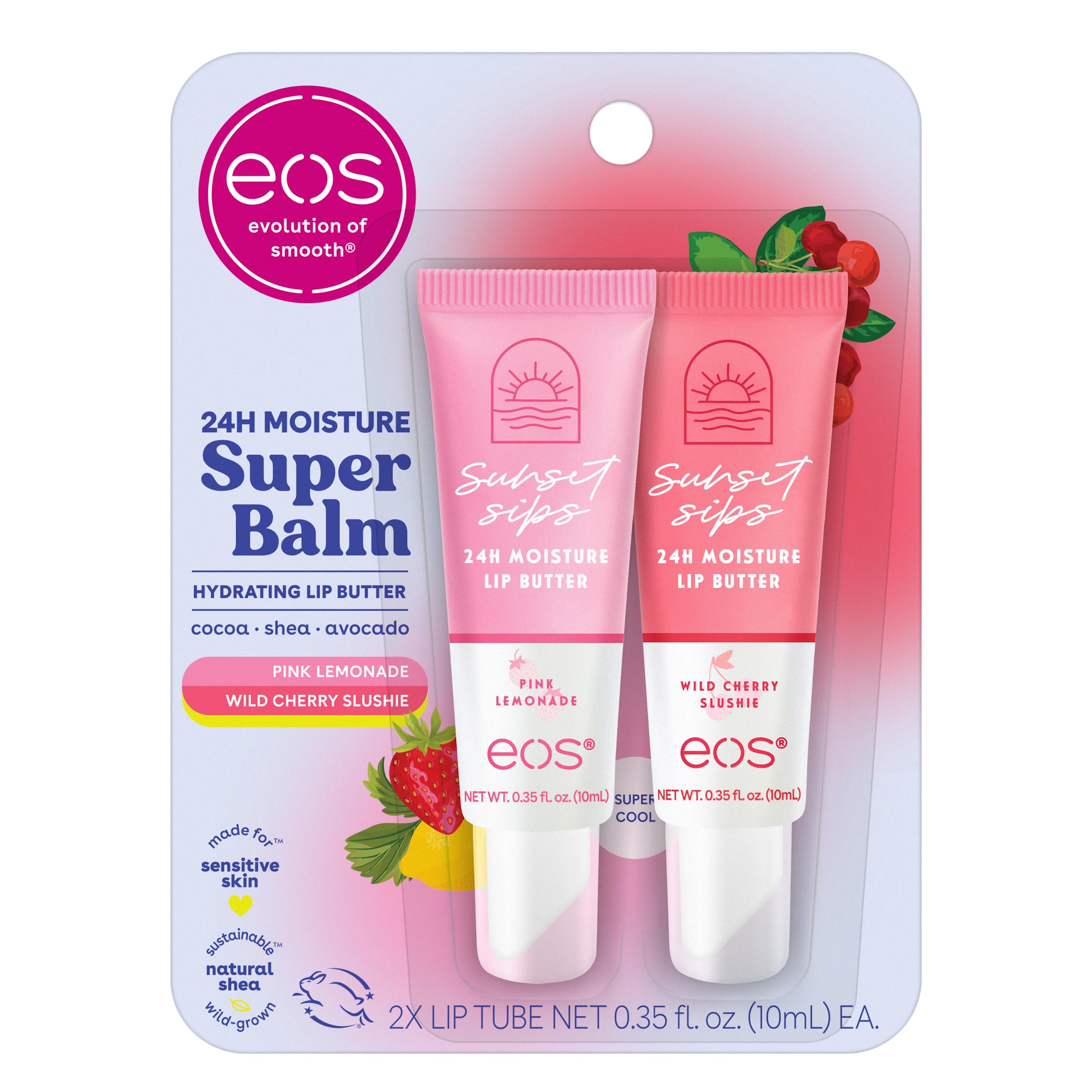EOS 24H Moisture Super Balm pink lemonade tube delivering long-lasting hydration