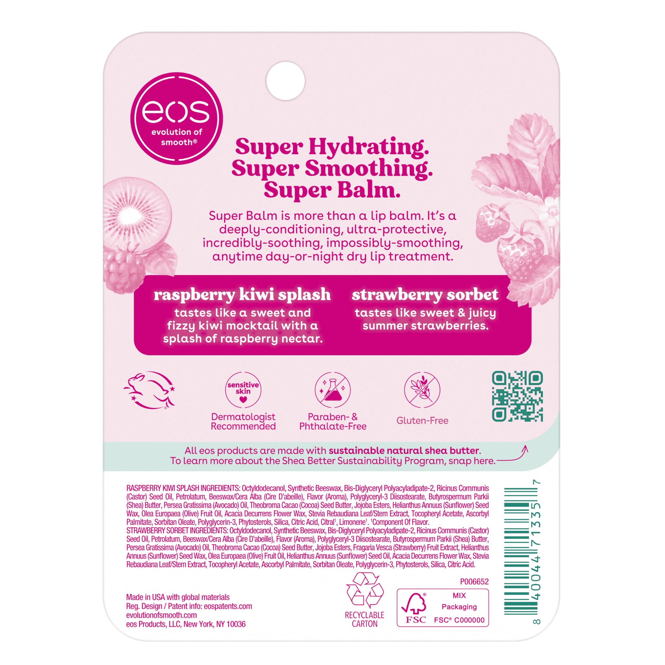 Sustainably sourced butters support gentle lip care for sensitive skin.
