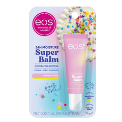 eos Birthday Cake lip balm packaging showing 24-hour hydration.
