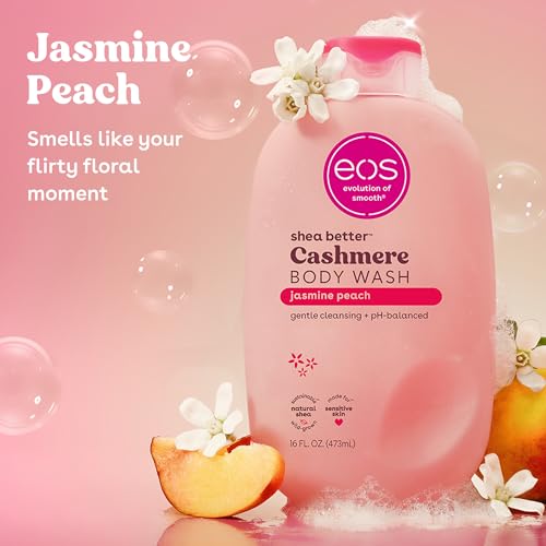 eos Cashmere Body Wash foam close-up showing creamy lather and skin-softening feel