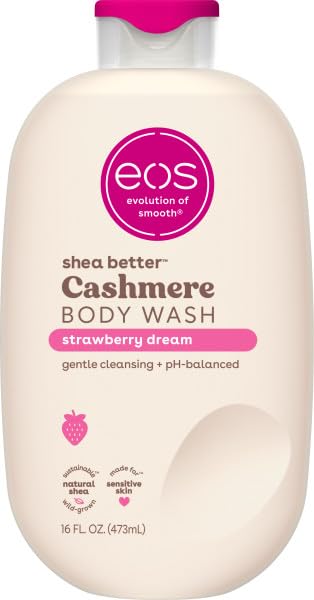 eos Cashmere Strawberry Dreams bottle front showing vibrant scent and 16 oz size for daily use