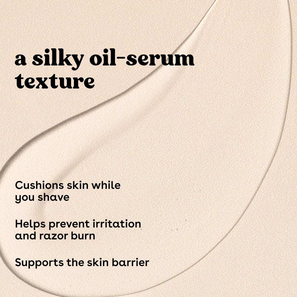 Applying EOS Cashmere Shave Oil Coconut Waters on leg for bikini-friendly shave.