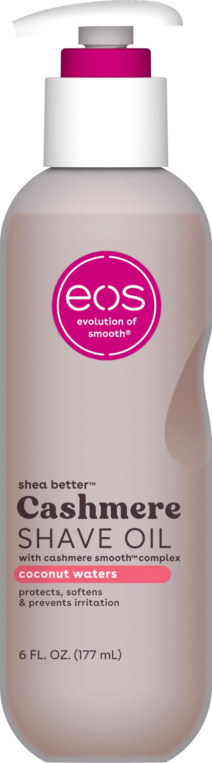 EOS Cashmere Shave Oil Coconut Waters bottle for smooth, nourishing shave.
