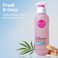 eos Cashmere Shave Oil texture glide: lightweight oil-serum for precise razor control