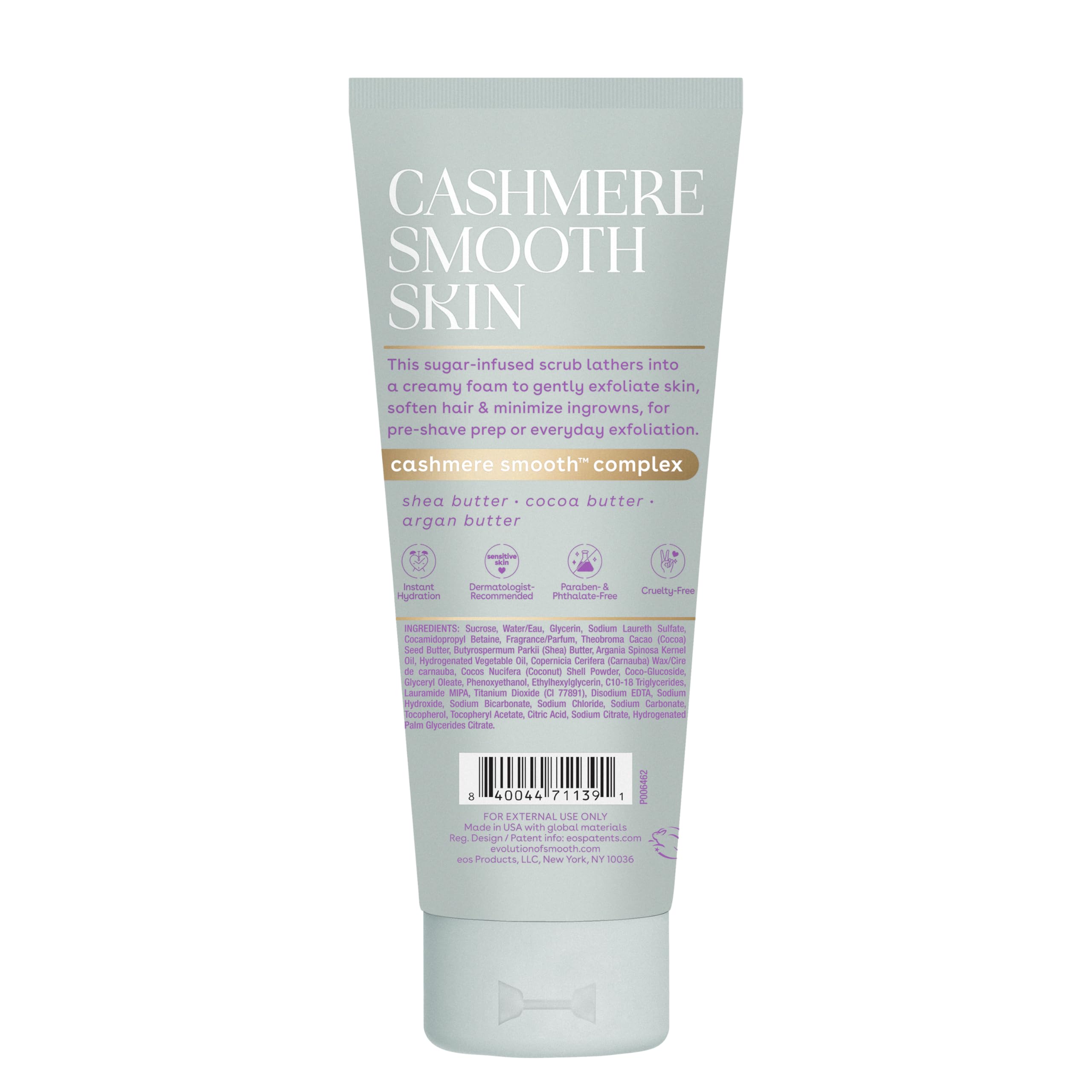 EOS Cashmere Skin Scrub vanilla fragrance notes for cozy body care