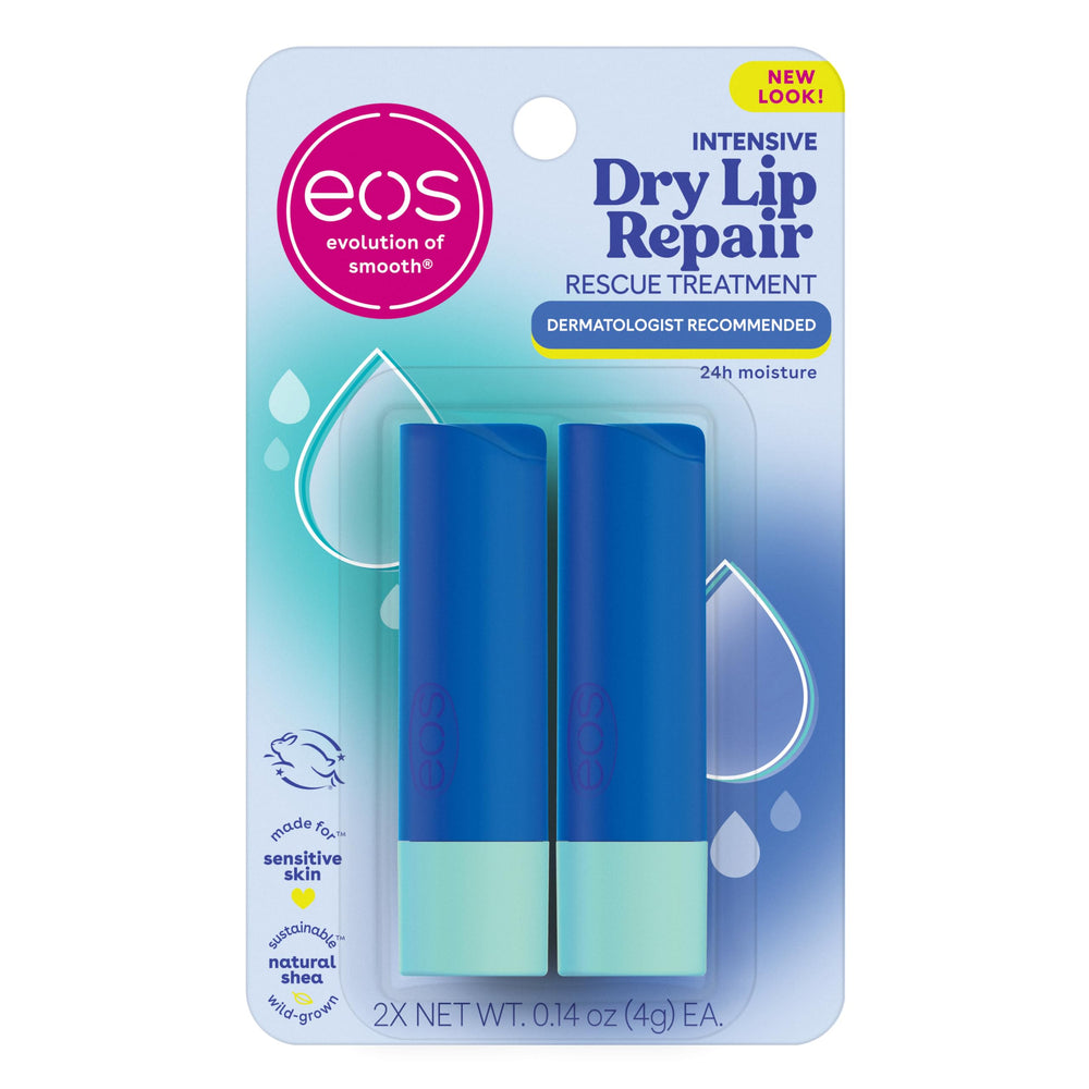 eos The Hero Lip Repair strawberry-application shows instant hydration and berry aroma.