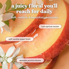 eos Jasmine Peach body lotion dispense-top demonstrating easy application