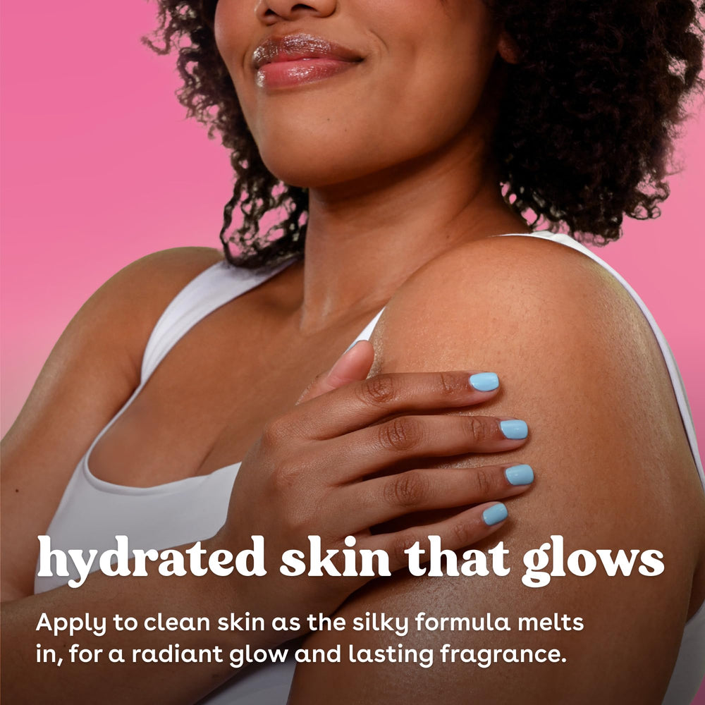 eos Jasmine Peach body lotion ingredients icons showcasing seven nourishing components