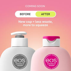 eos Jasmine Peach body lotion label highlighting vegan formula for nourished skin