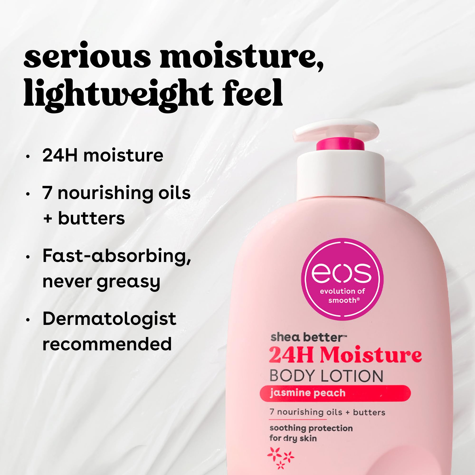 eos Jasmine Peach body lotion natural shea butter icon highlights nourishing oils