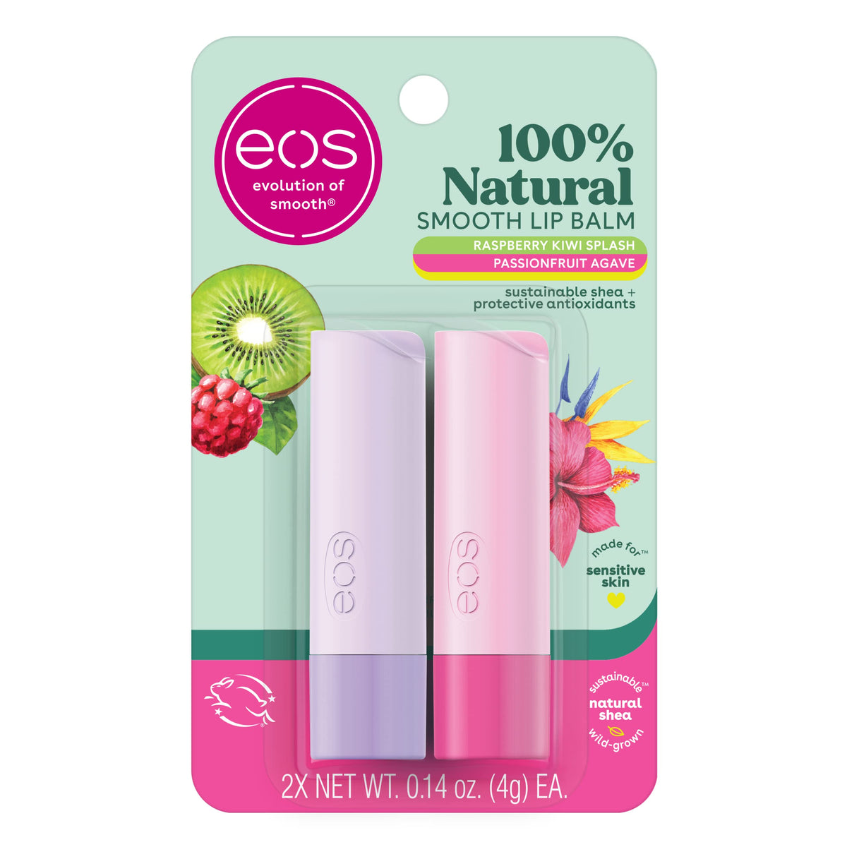EOS Raspberry Kiwi Splash lip balm sphere for smooth lips and fruity scent.
