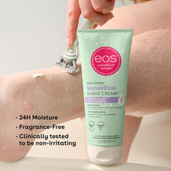 eos Shea Better Sensitive Skin Shave Cream application demonstrates wet or dry shaving versatility