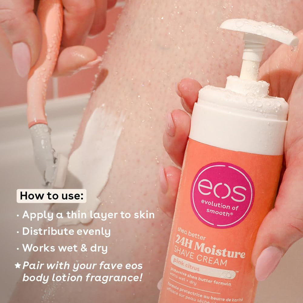 eos Shea Better Shave Cream 2-pack packaging emphasizes value for daily routines.