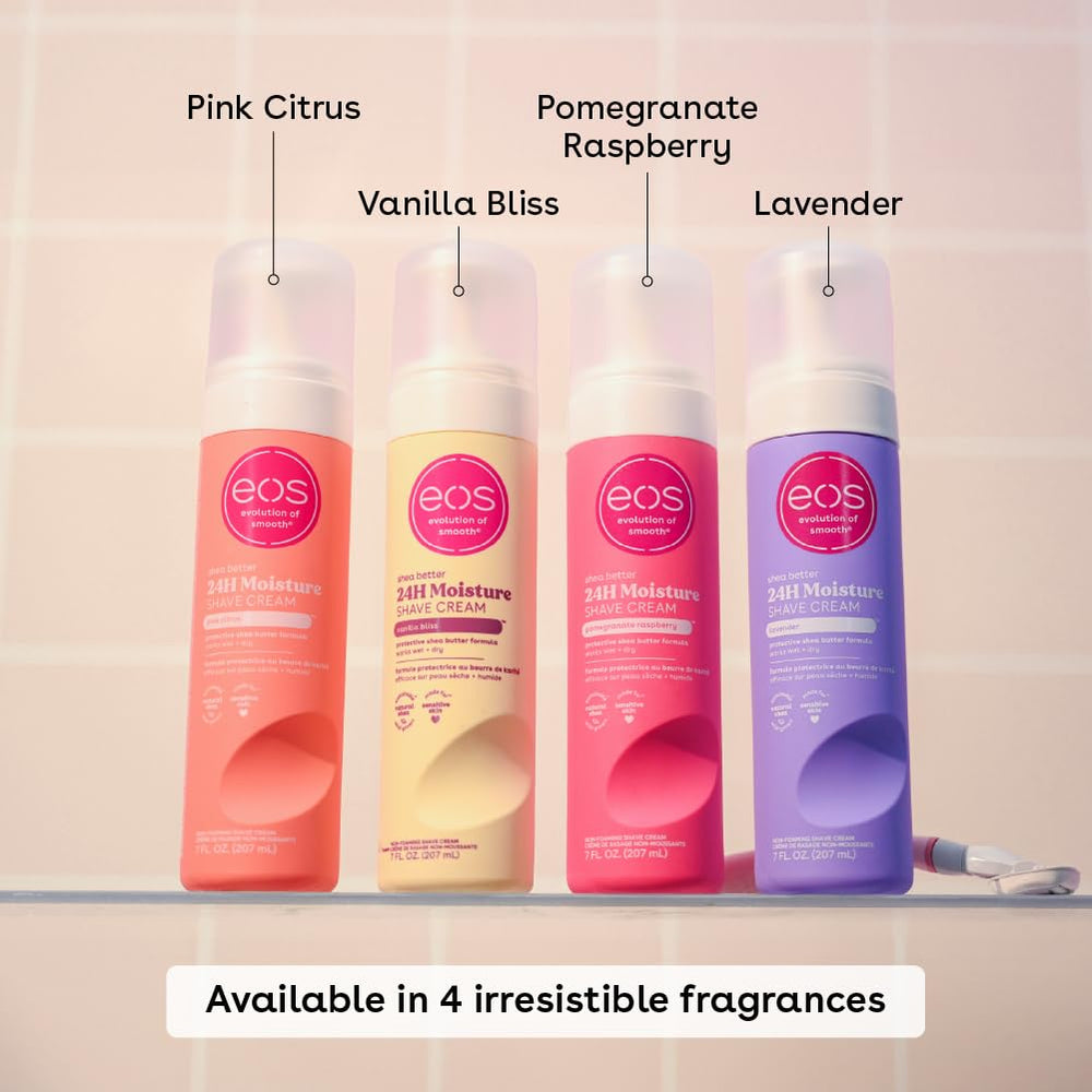 eos shave cream application on skin demonstrates wet or dry use.