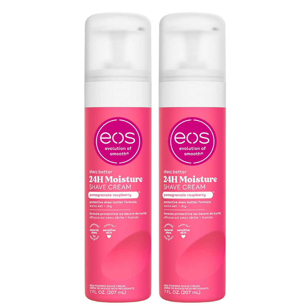 EOS Shea Better Shave Cream bottle with pomegranate raspberry for a smooth, close shave.