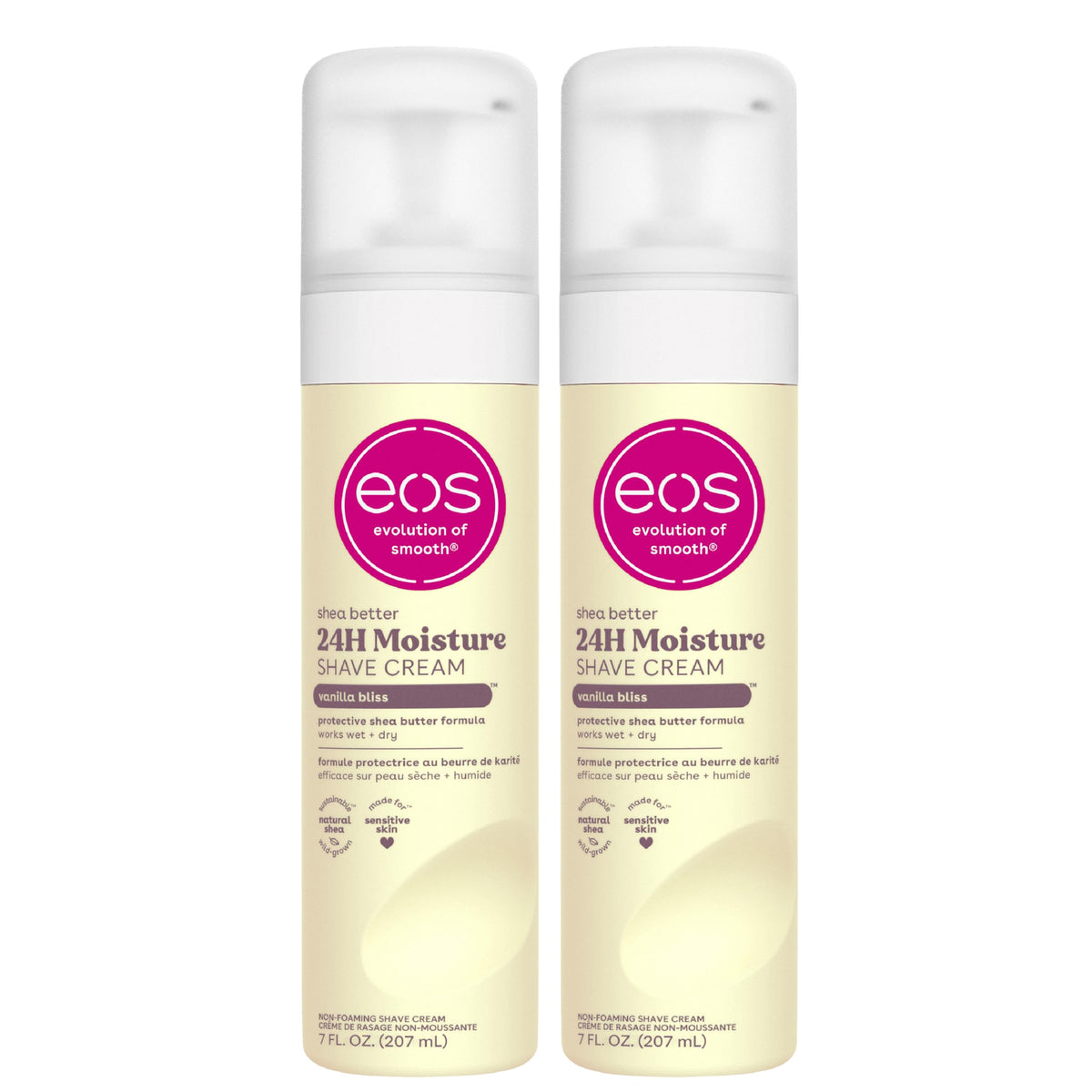 eos Shea Better Shave Cream Vanilla Bliss bottle for smooth, hydrated skin