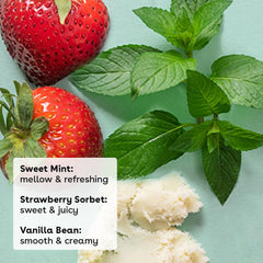 eos sweet mint lip balm tube, refreshing aroma and lightweight moisture.