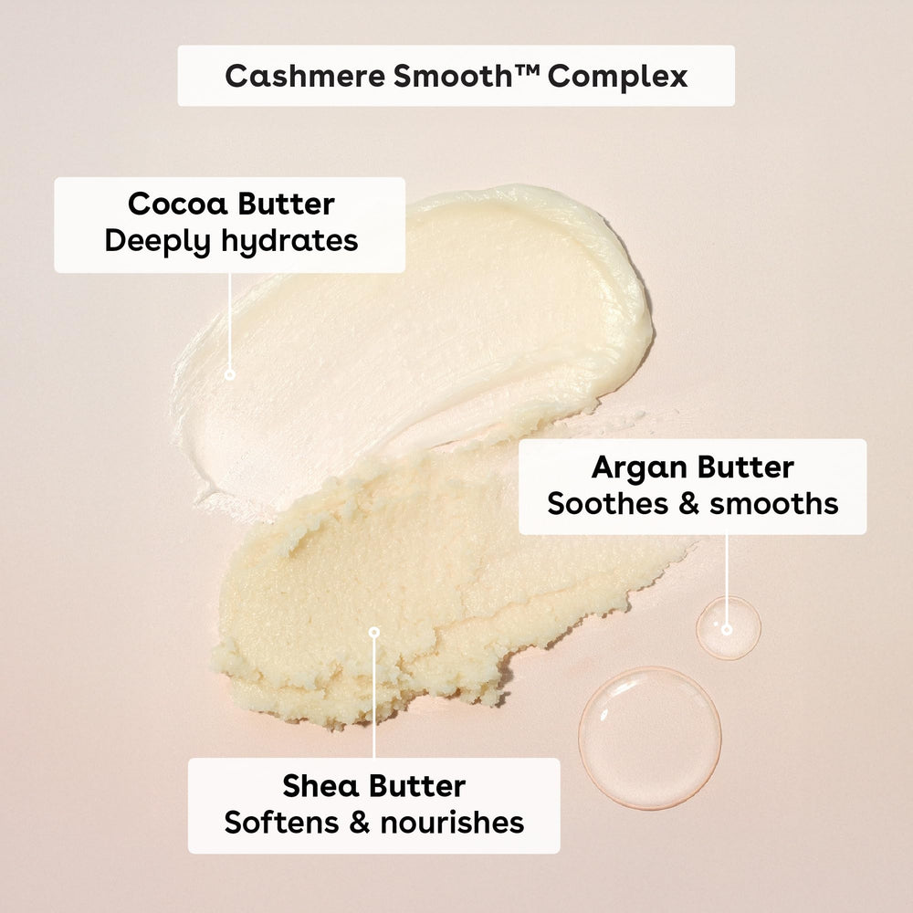 EOS Vanilla Cashmere jar exuding luxurious fragrance and comfort in bathroom setting.