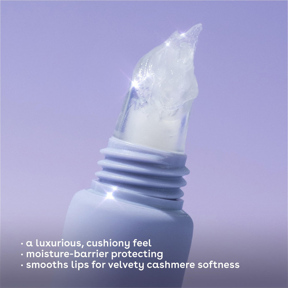 EOS Vanilla Cashmere Lip Butter on lips providing a hydrated feel