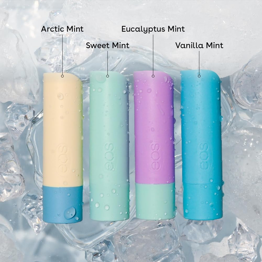 EOS Vanilla Mint lip balm tube with subtle sweetness and moisture