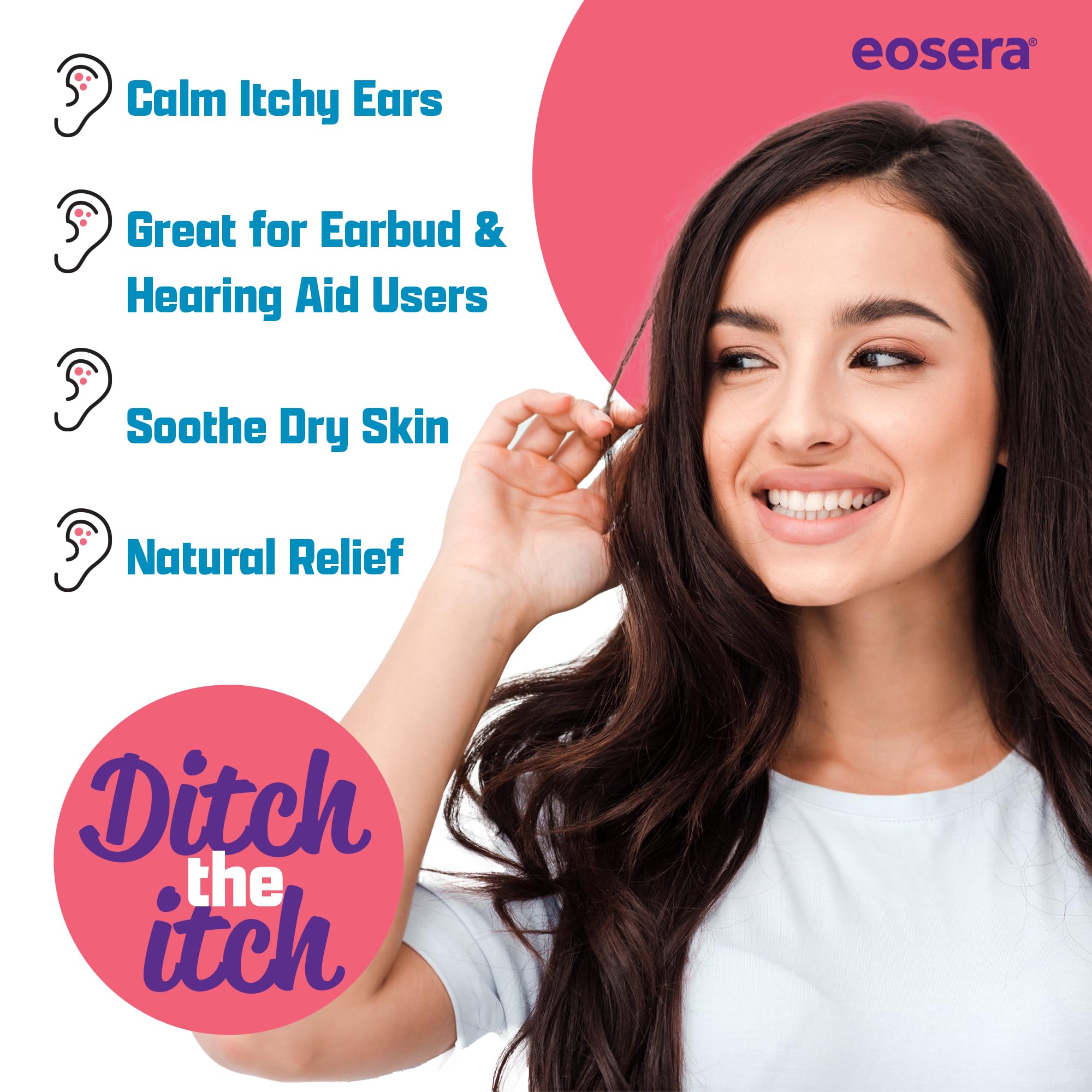 Closeup of eosera Ear Itch MD ingredients for gentle ear care
