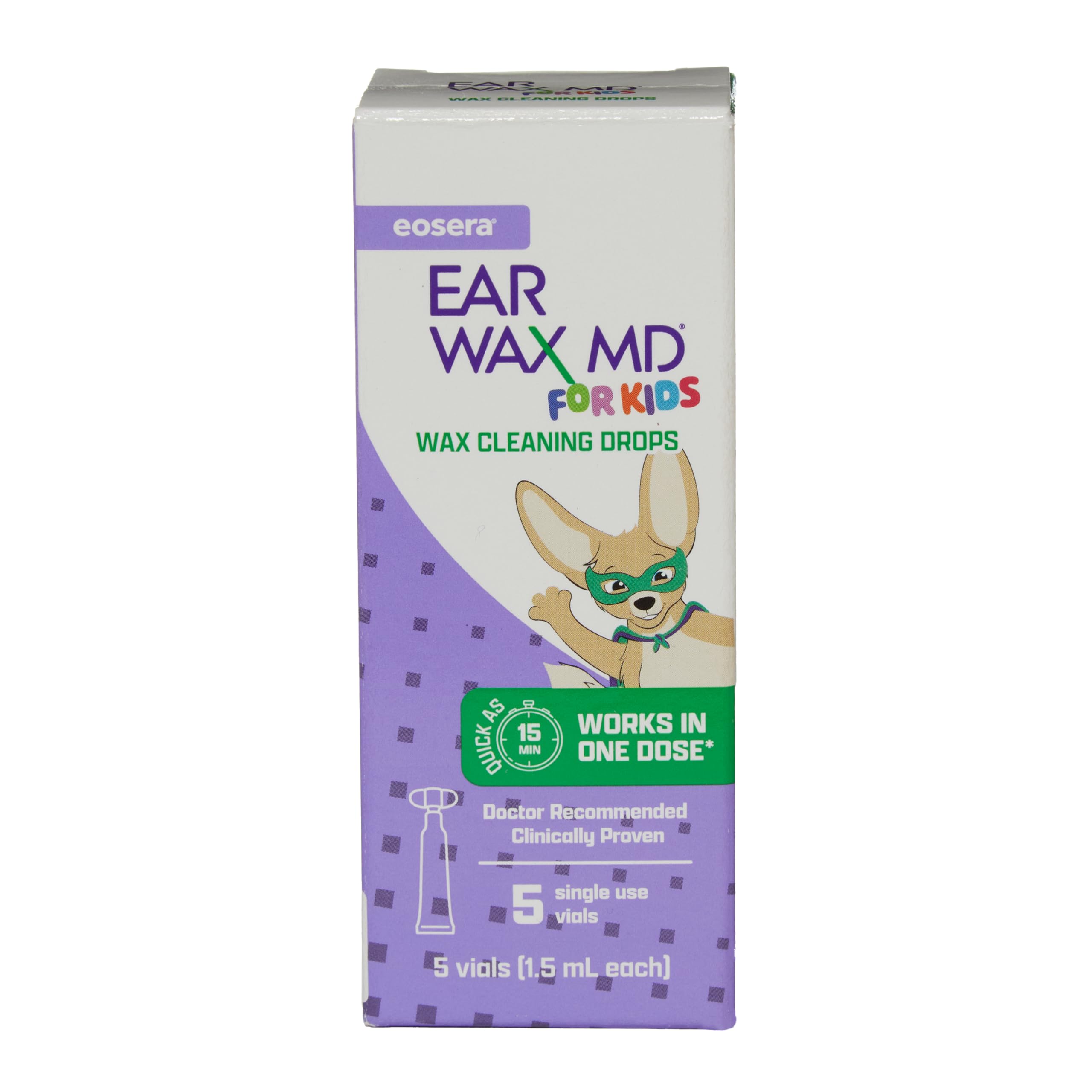 Eosera Ear Wax MD for kids ages 2 and up, gentle care.