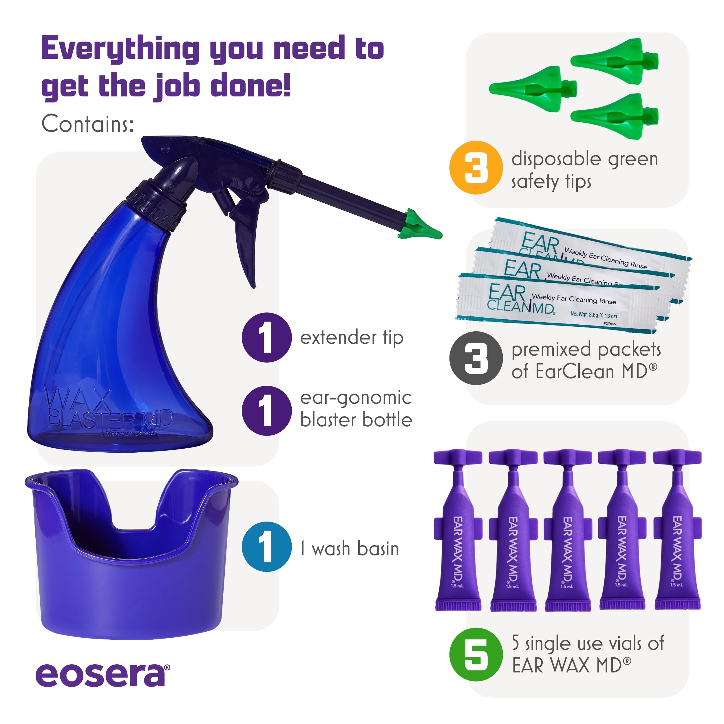Eosera extender tip enabling precise, comfortable ear rinsing.