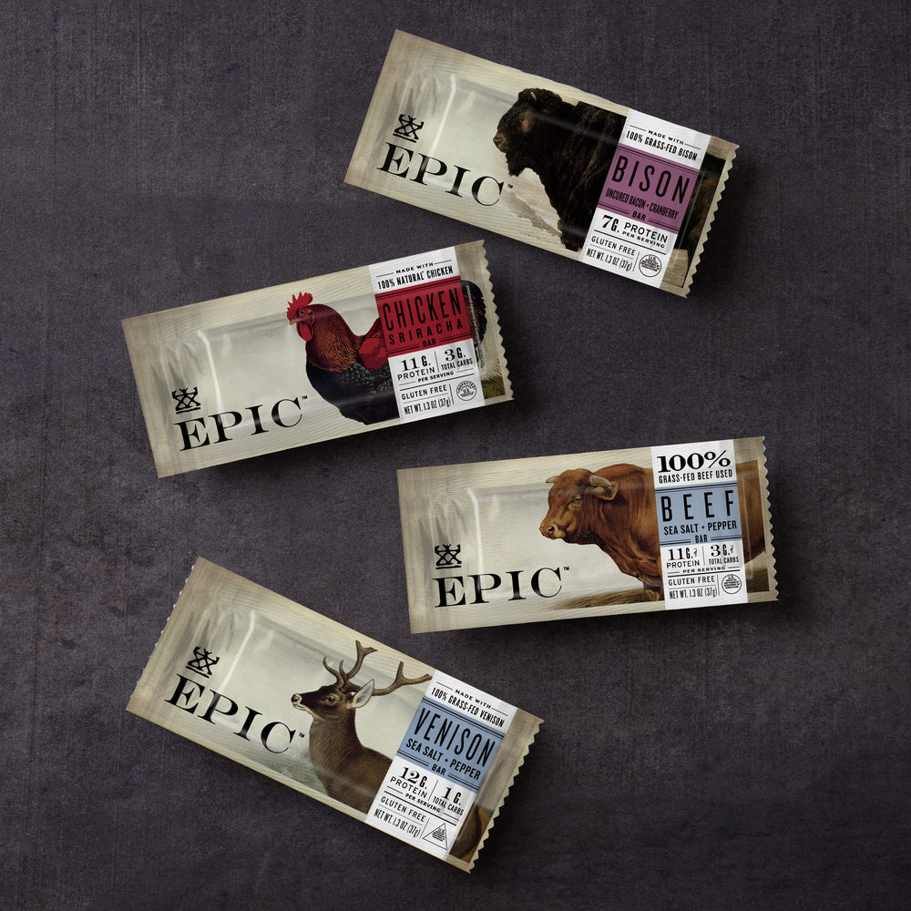 Gluten-free and paleo badges featured on Epic bars for easy lifestyle inclusion.