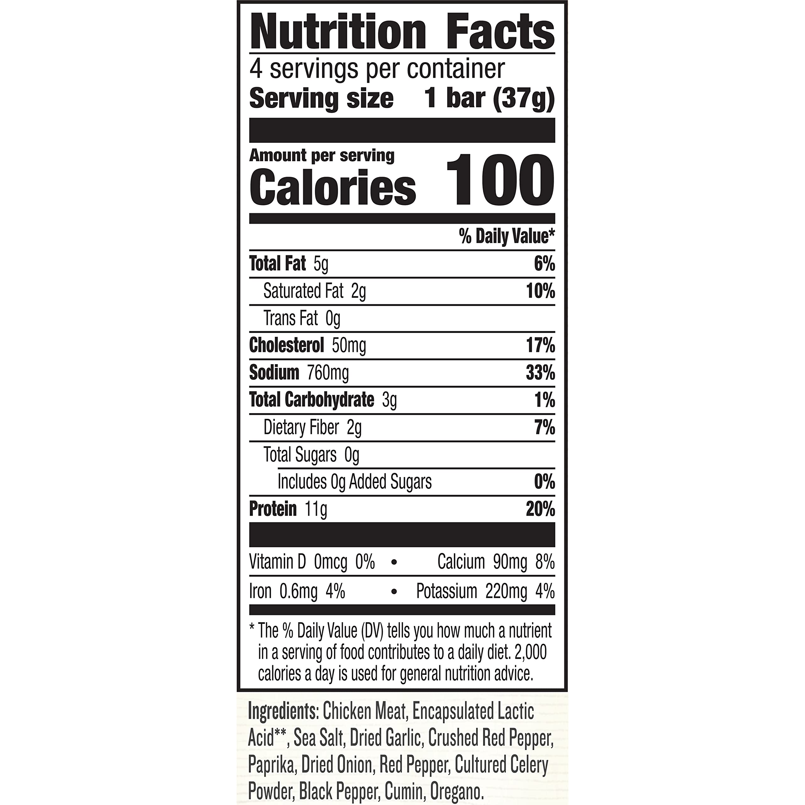EPIC Chicken Sriracha Bar pack back reveals ingredients and certifications