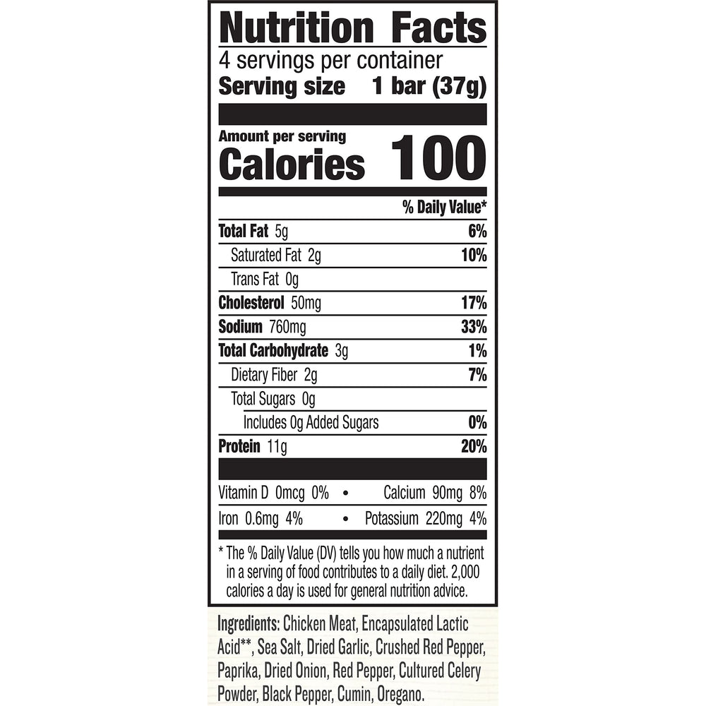 EPIC Chicken Sriracha Bar pack back reveals ingredients and certifications
