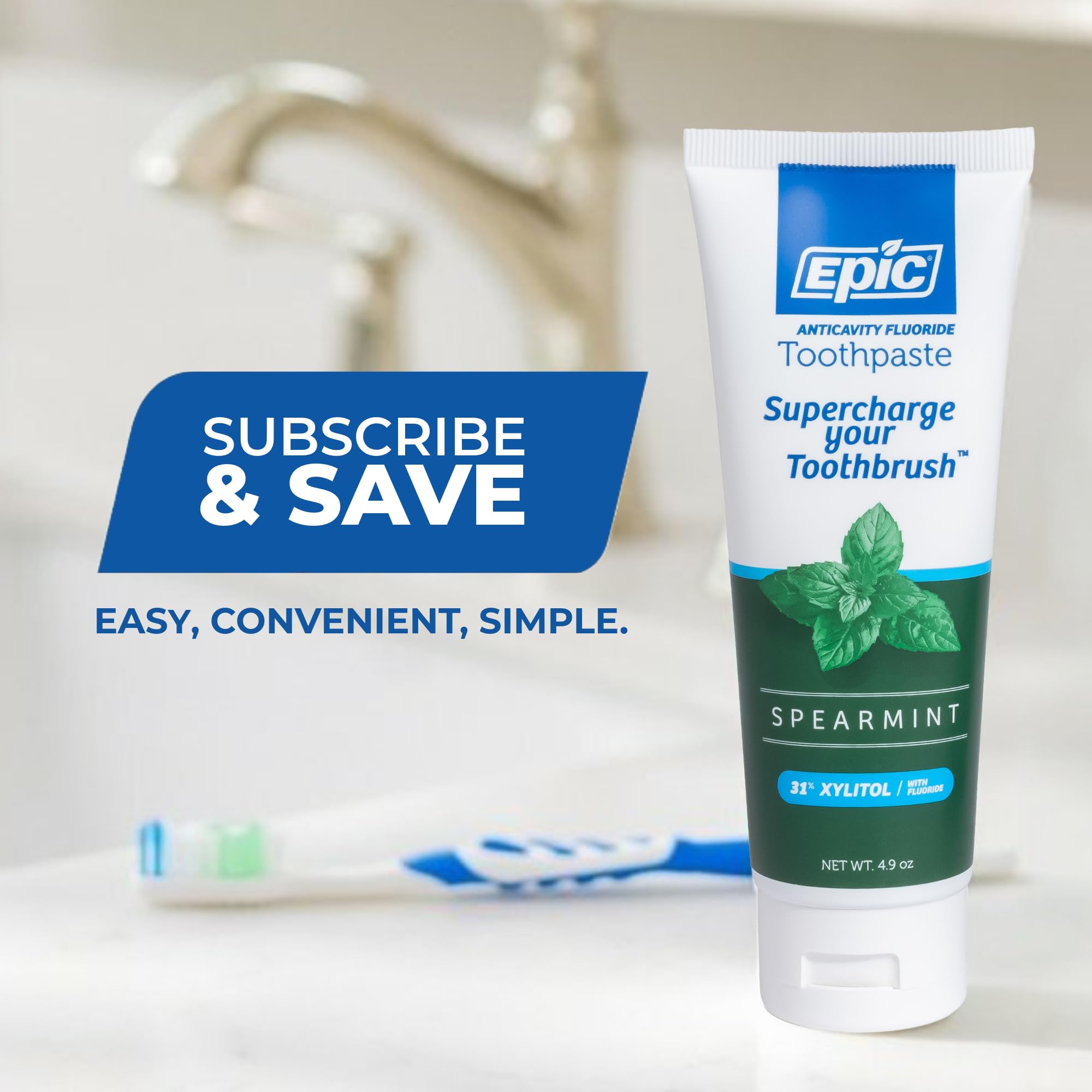 Epic Dental clean ingredients icon signals vegan and gluten-free formula.