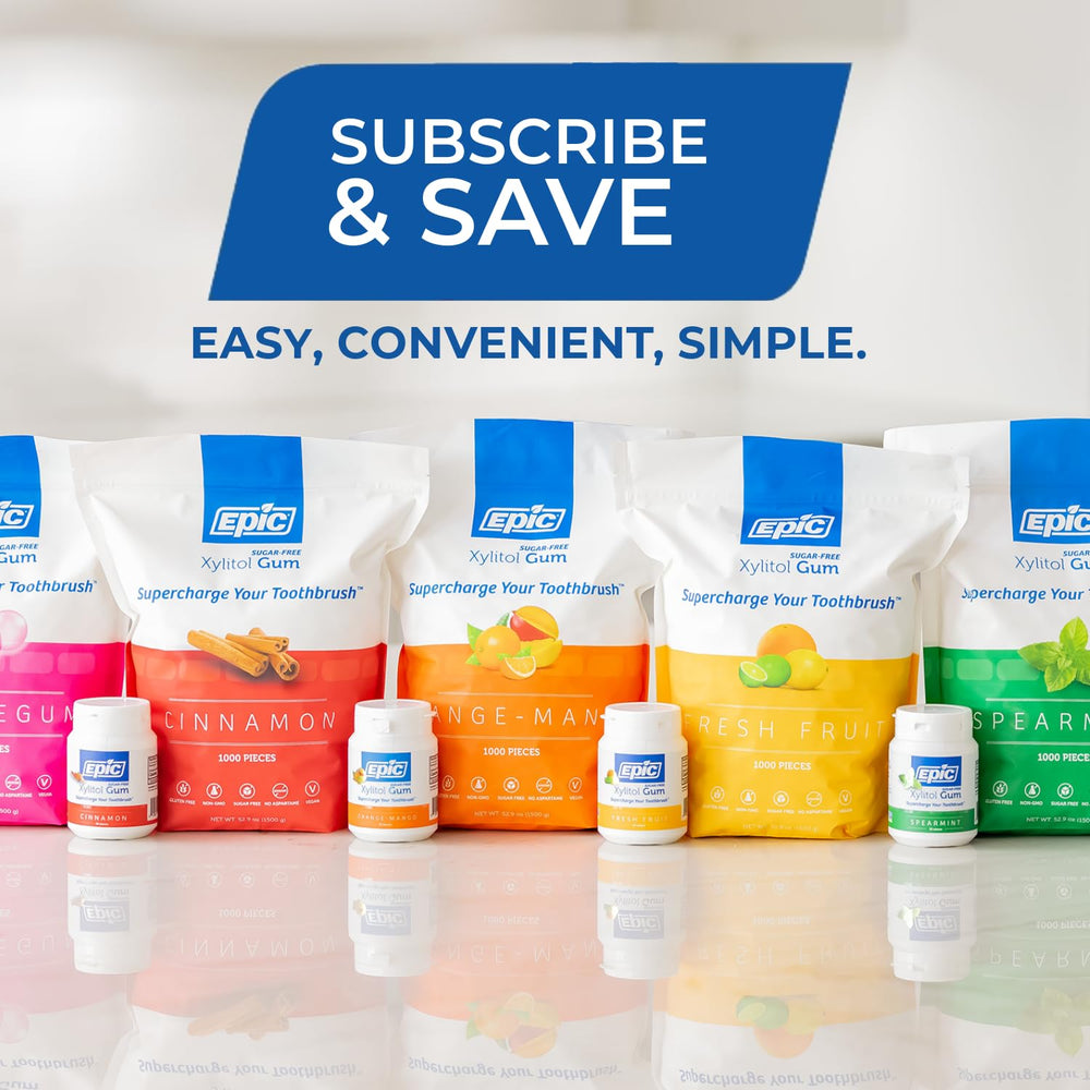 Epic Gum wintergreen pieces closeup showcases remineralizing-inspired, sugar-free chew