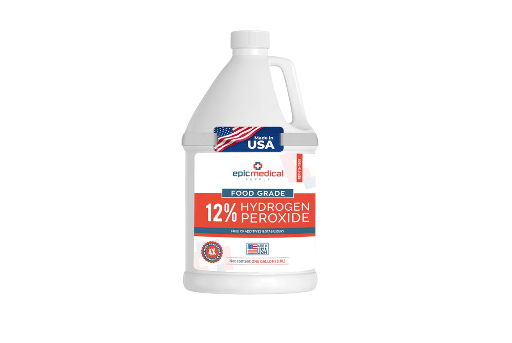 Epic Medical Supply 12% hydrogen peroxide bottle for powerful cleaning and stain lifting.