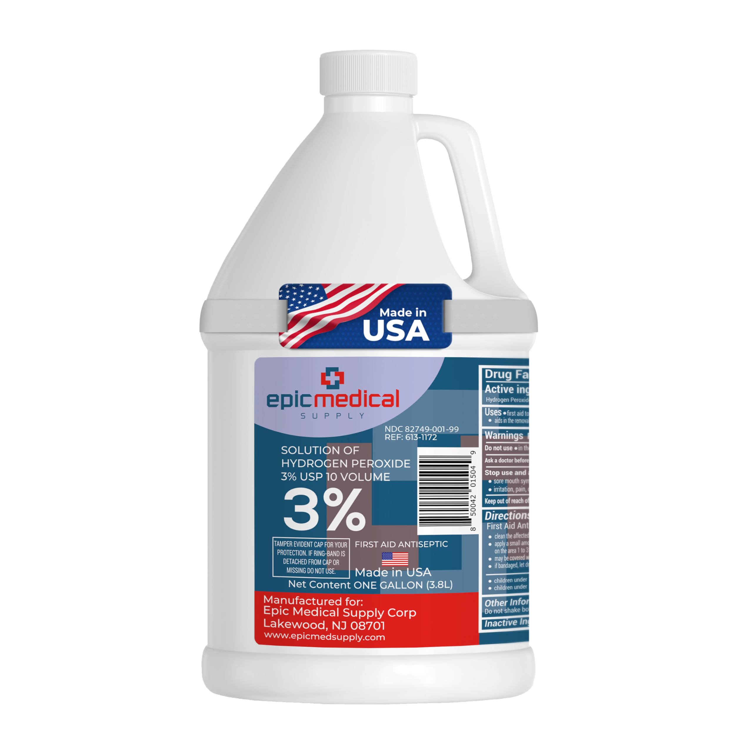 Epic Medical Supply 3% hydrogen peroxide bottle for wound cleaning and disinfection.