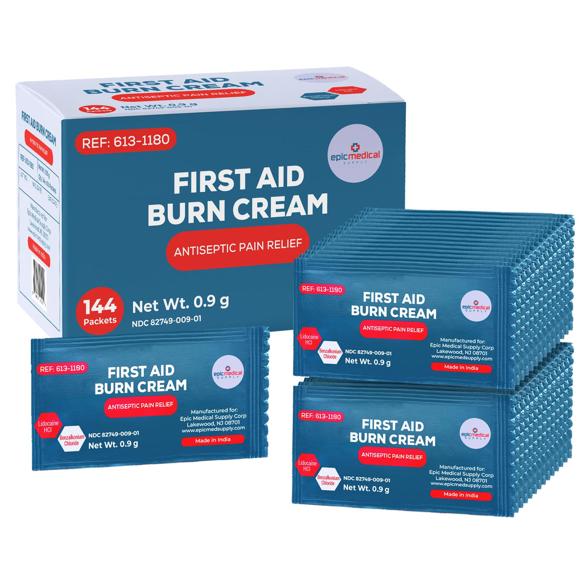 Epic Medical Supply burn cream packets box-144 packaging for quick minor wound relief