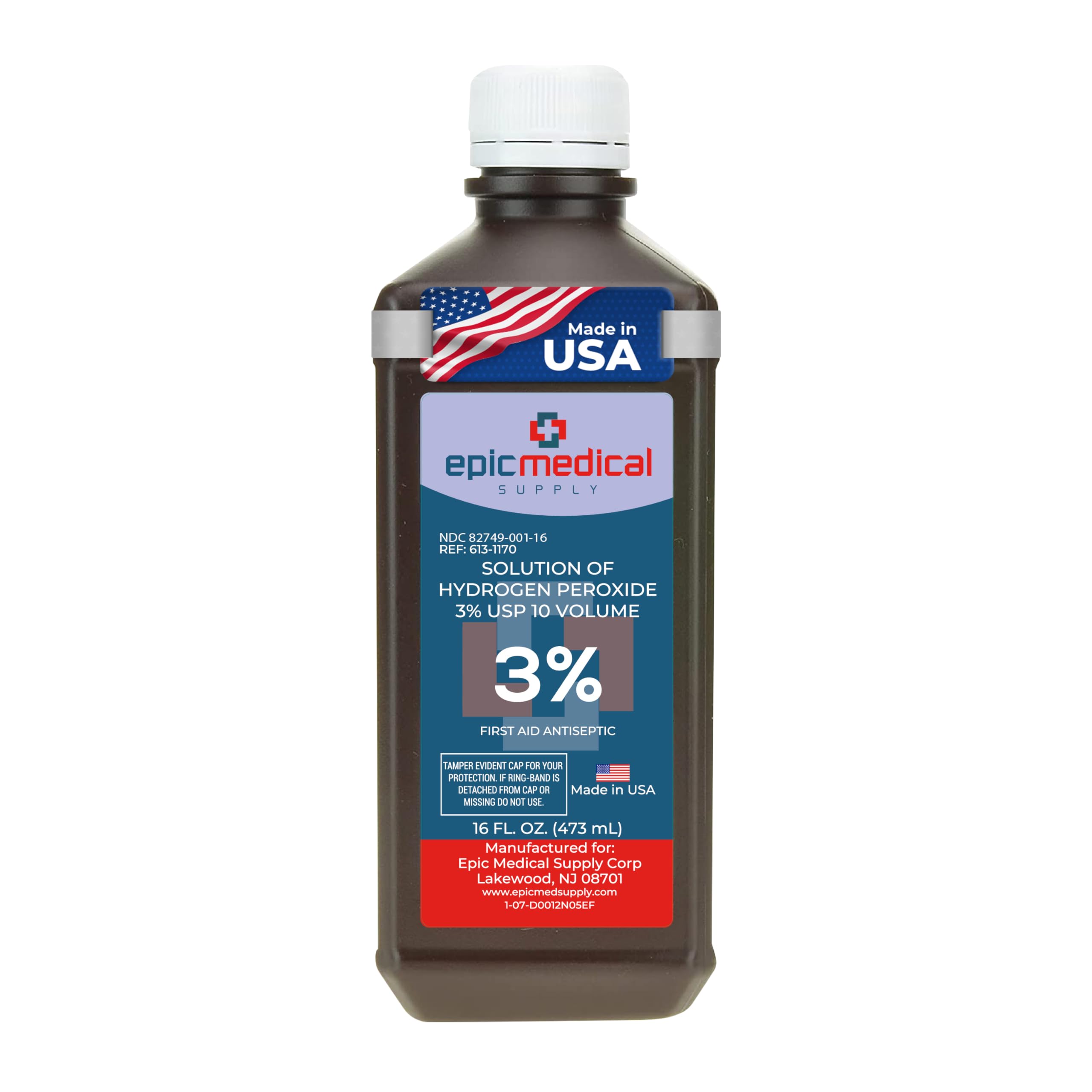 Epic Medical Supply H2O2 bottle with pour spout for mess-free application.