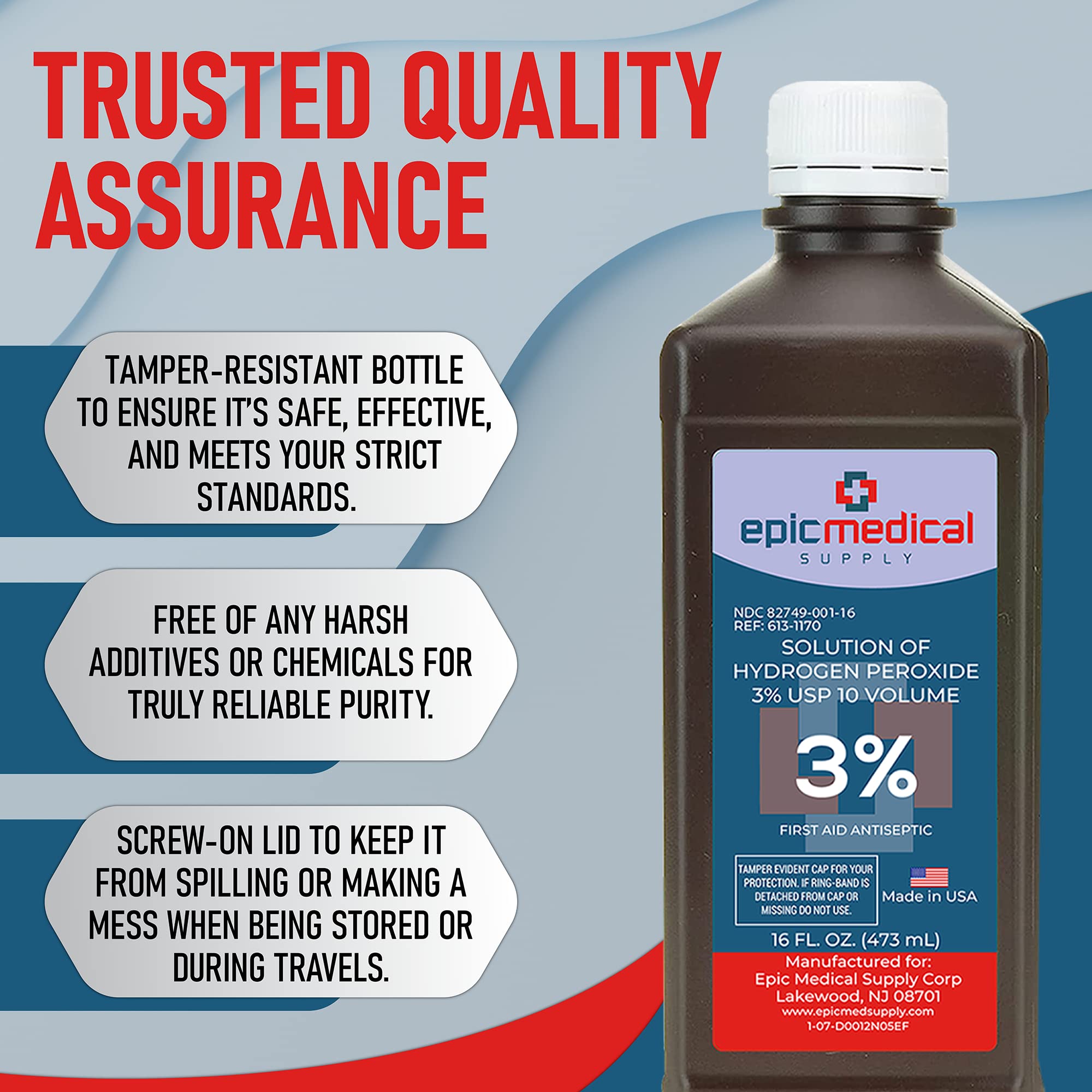 Epic Medical Supply H2O2 spill-proof cap for safe travel.