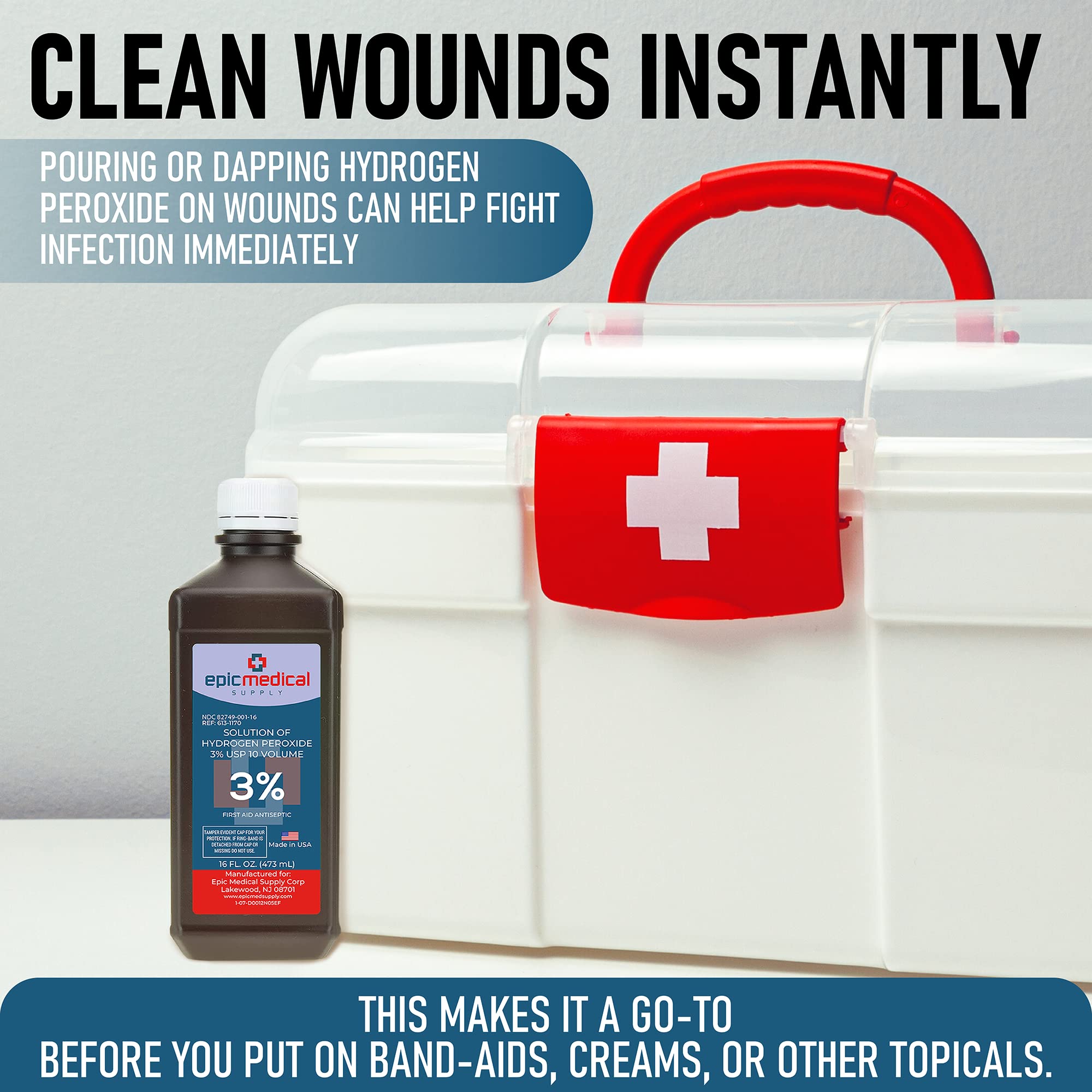 Epic Medical Supply H2O2 wound-cleaning for minor injuries.