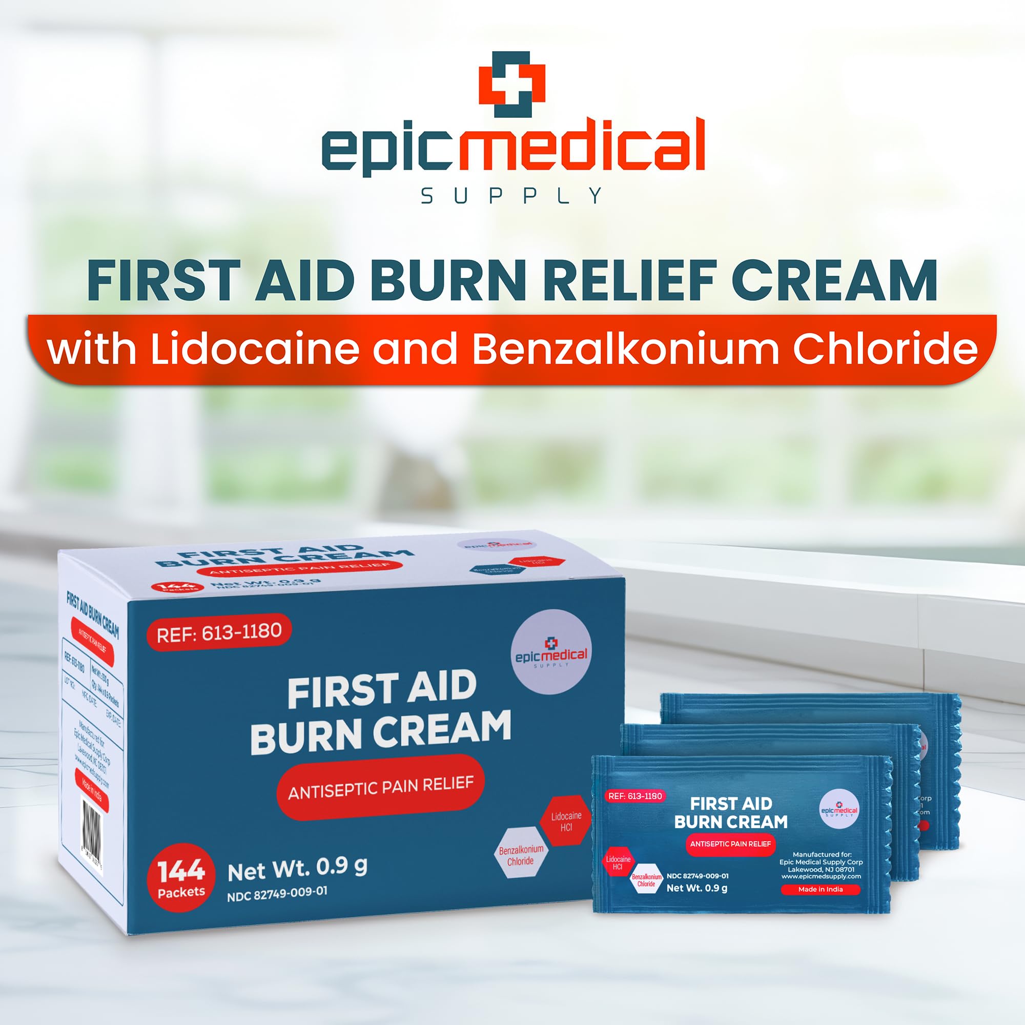Epic Medical Supply lidocaine burn ointment application image shows extended relief for minor injuries