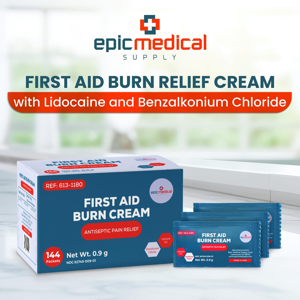 Epic Medical Supply lidocaine burn ointment application image shows extended relief for minor injuries
