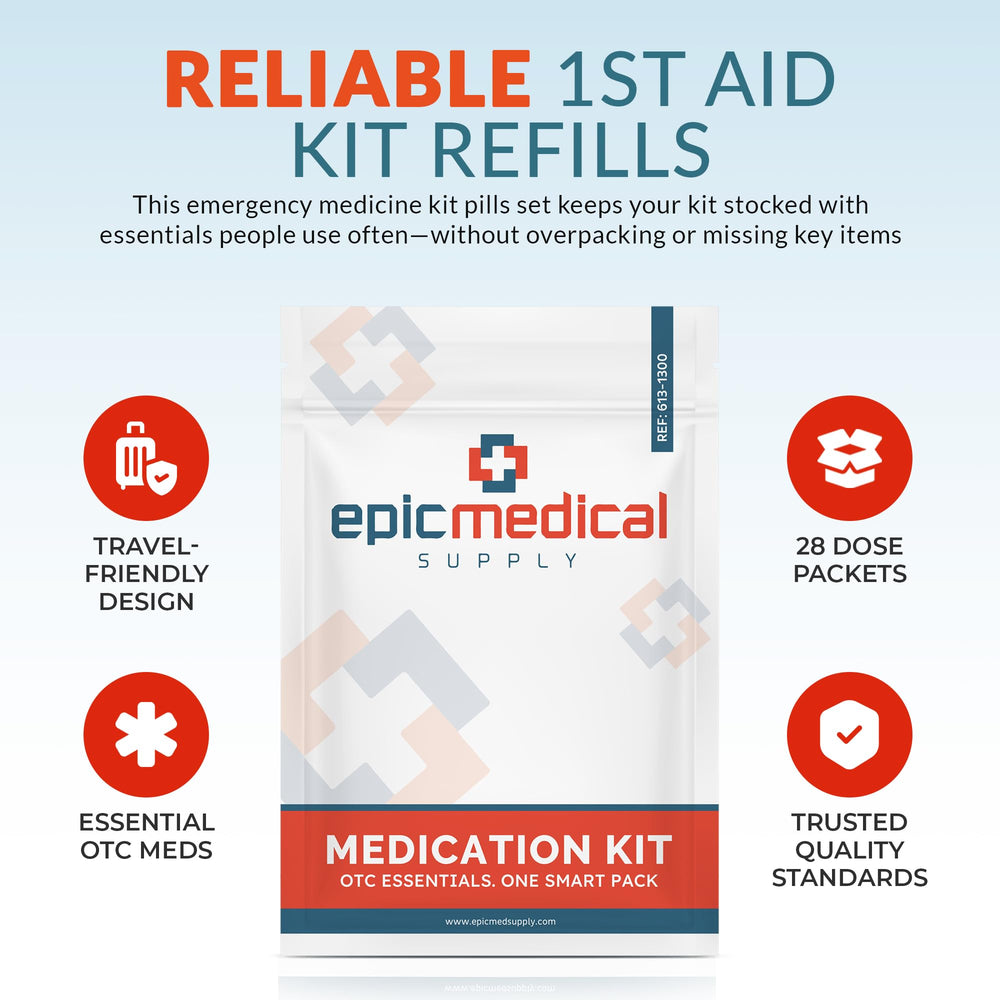 Epic Medical Supply office-dorm-use refills help keep cabinets organized.